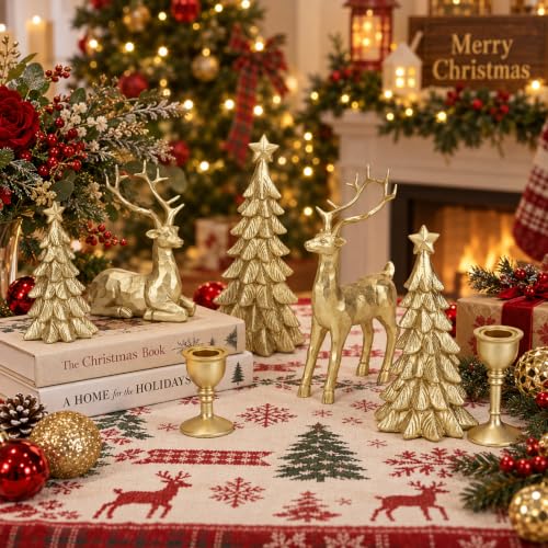 Gold Reindeer Christmas Decor Set (7PCS) – Gold Variation, Decostatue