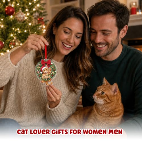 WaaHome Cat-5 Orange Tabby Christmas Ornament with Santa Hat – Lightweight Acrylic Gift for Cat Lovers