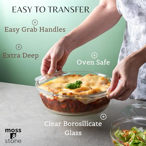 Glass Casserole Dish Set with Lids - Borosilicate Bakeware, 3 Sizes, Clear