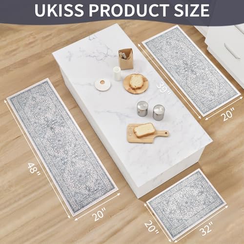 UKISS Washable Faux Wool Kitchen Rugs Set of 3 Non-Slip Floor Mats for Kitchen & Hallway