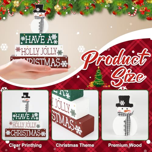 Red Large Christmas Snowman Wooden Table Sign Decor - Holiday Centerpiece, Farmhouse Winter Holiday Office Desk Tiered Tray Christmas Decorations