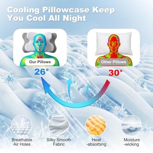 VYLEE Grey Cervical Neck Pillow for Pain Relief & Support, Memory Foam, Ergonomic & Cooling