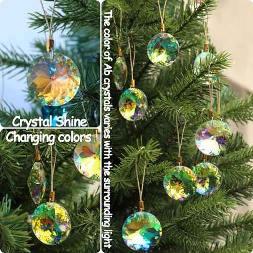 12 Pcs Crystal Glass Christmas Balls Ornaments, 1.18¡È Mini Round Prism Flower Xmas Tree Decorations, Hanging Ornament for Wedding Party Home Decor (Crystal AB)