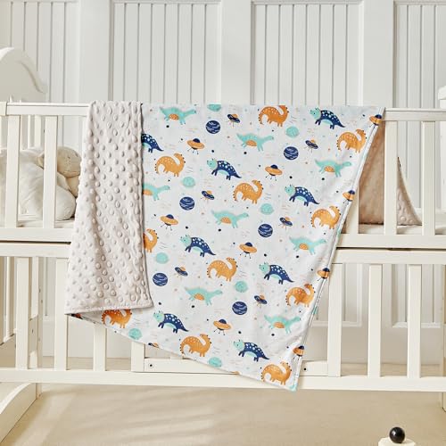 DuShow Dinosaur Baby Blanket for Boys - Ultra Soft Double Layer Minky Blanket with Dotted Backing, Lightweight Receiving Swaddle for Newborns & Toddlers, Nursery, Stroller, Carseat-30x40 Inches