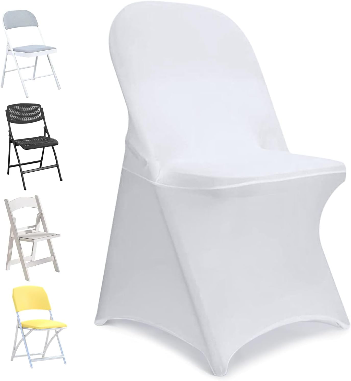 Skiennix Stretch Spandex Folding Chair Covers - 30 PCS Machine Washable White | Durable & Rip-Resistant for Events