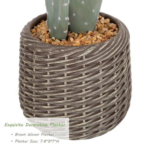 41in UV-Resistant Faux Cactus in Woven Planter - Indoor Outdoor Artificial Plant