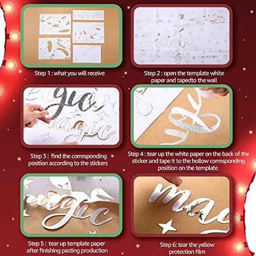 Christmas Acrylic Wall Decals Believe Quote Stickers 3D DIY Mirror Stickers Christmas Christ Wall Decor Acrylic Reindeer Snowflakes Window Clings Decal for Home Window(Silver)