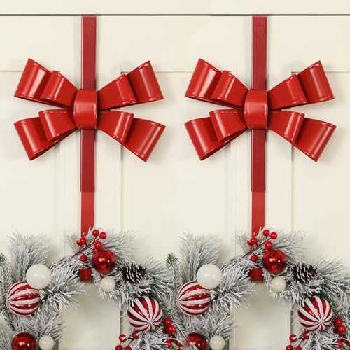 2 Pcs Red Bow Wreath Hanger 12 Inch - Otoolling Adjustable, No-Drill