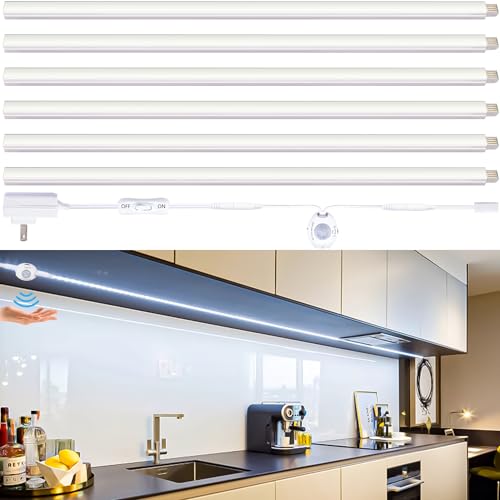 12 Inch LED Under Cabinet Lights with Motion Sensor - 6 Pack, Daylight 5000K, Linkable, Plug-In
