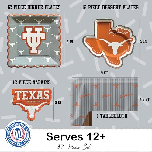 PartyKandy Texas Longhorns 37 Pc Party Supplies with Plates, Napkins & Tablecloth - University of Texas Theme
