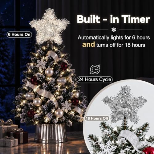 Silver 6-Inch Christmas Tree Star Topper, Mini Tree Holiday Decor