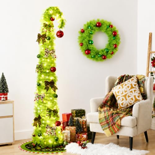 Enven Lime Green Christmas Wreath with Ornaments - Indoor Outdoor Holiday Decor