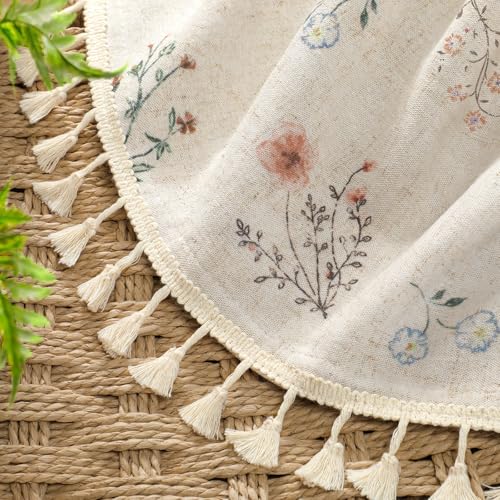 Blackout Floral Curtains - Linen Texture, 84 Inch, 2 Panels - Vintage Boho Farmhouse Style