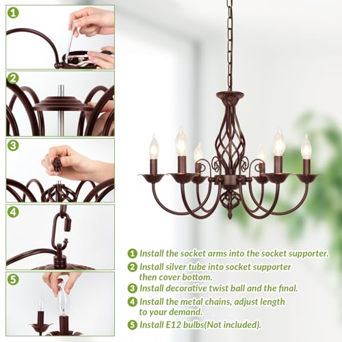 6-Light Farmhouse Candle Chandelier for Dining Room, Oil Rubbed Brown