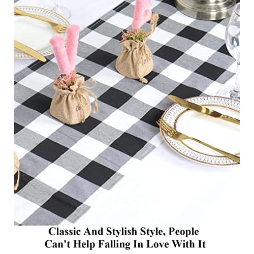 Partisout Buffalo Check Table Runner Checked Table Runner with Tassel Bluffalo Plaid Table Runners Washable Cotton Linen Table Cover Gingham Table Runners