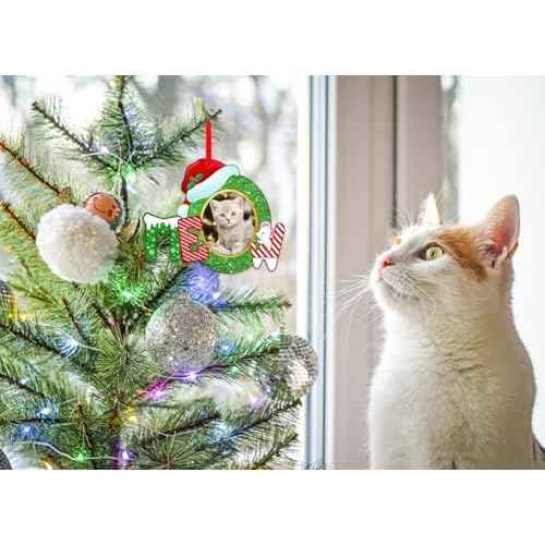 Whatsign Cat Picture Frame Ornaments - Christmas Hanging Keepsake Decoration for Christmas Tree Pet Personalized Ornaments for Cat Kitty Pet Lovers Gifts