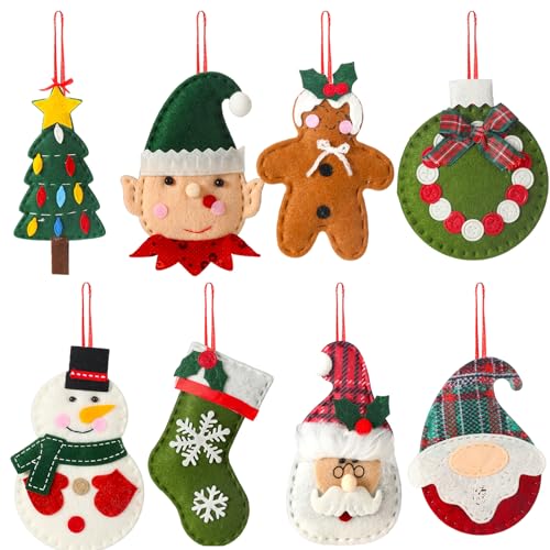Skylety 8-Pack 3D Felt Gingerbread Snowman Christmas Ornaments - Holiday Decor, Festive Tree Decorations