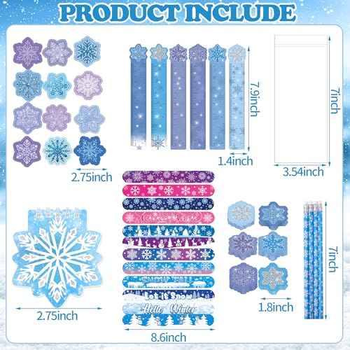 Ertyjikg 96 Pcs Frozen Party Supplies Frozen Birthday Supplies, Snowflake Goodie Bag Stuffers Stationery Set Birthday Party Gift Decorations