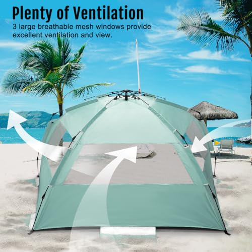 WhiteFang Mint Green XXL Pop Up Beach Tent Sun Shade Shelter for 3-4 People, UV Protection, Extendable Floor