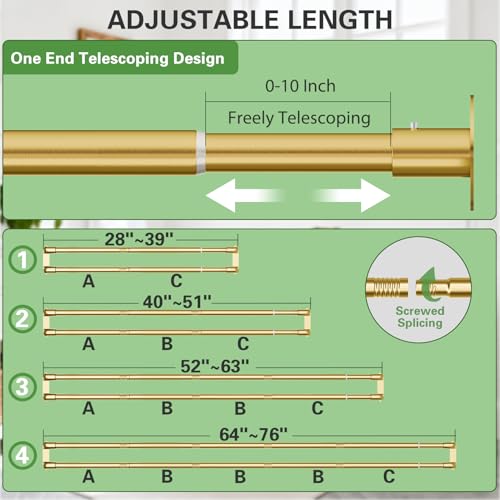 Adjustable Double Shower Curtain Rod 28-76 Inches Gold Wall Mount