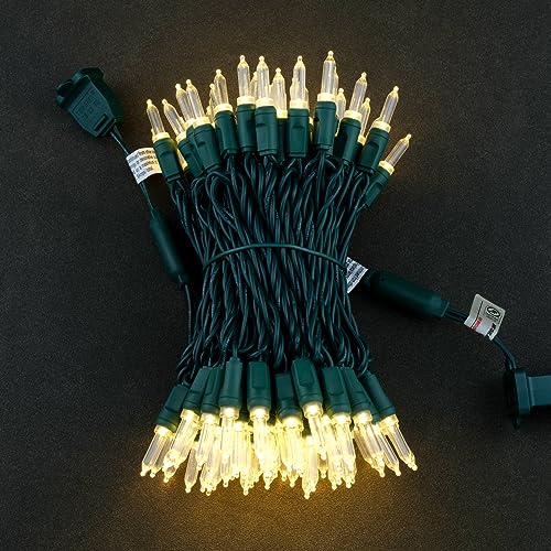 YULETIME 100 Warm White T5 LED Christmas Lights, 33 ft Waterproof, One-Piece Green Wire