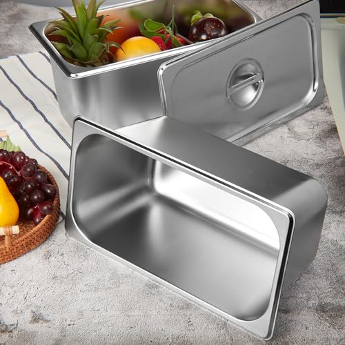 4 Pack 1/3 Size x 6 Inch Deep Stainless Steel Steam Table Pans with Lids - Restaurant & Catering Use