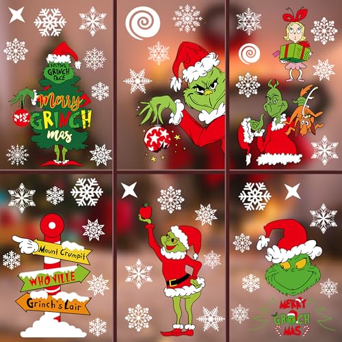 Christmas Window Clings Decorations for Glass Windows Winter Stickers Snowflakes Christmas Decorations Christmas Window Stickers for Holiday Window Clings Winter Decorations 10 Sheet