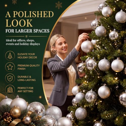 Hollowfly 20-Piece 4in Silver Christmas Ball Ornaments Bulk (Silver Finish, Matte/Gloss/Glitter/Diamond)