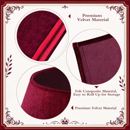 Skylety Burgundy Red Velvet Christmas Tree Collar 24 Inch Tree Base Cover