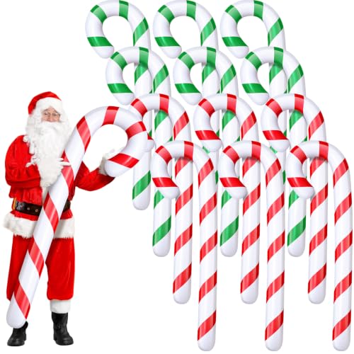 Leyndo 5.5ft Inflatable Christmas Candy Cane Decorations Set of 12, Green & Red