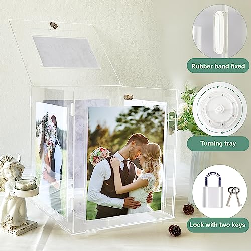 Acrylic Wedding Card Box with Picture Frame, Clear Gift for