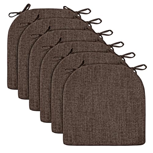 Dining Chair Cushions Set of 6 Brown 16x16x2 Inch Non-Slip Tied Comfort Pads