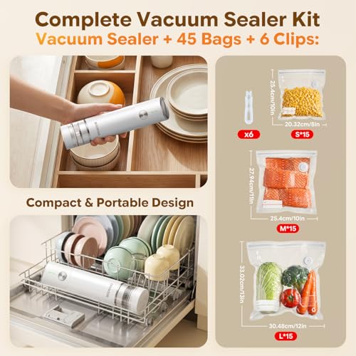 Bigwind Handheld Vacuum Sealer Kit with 45 Reusable Bags - Compact Food Saver