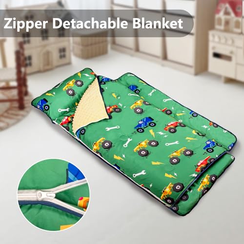Primlect Toddler Nap Mat with Pillow - Green Truck, Extra Large & Thickened