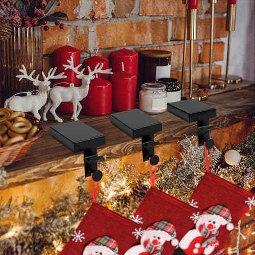 3pcs Black Stocking Holders Sturdy Stocking Hangers 3D Anti-Slip Low Profile Christmas Stocking Holders for Farmhouse Fireplace TV Stand Xmas Decorations Supplies£¨Round£©