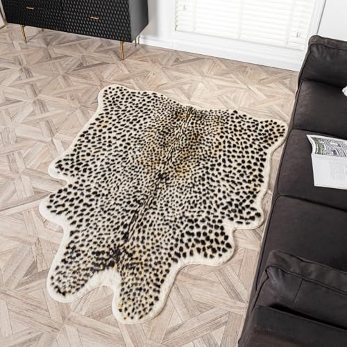 Leopard Print Faux Fur Cowhide Area Rug 63x78.7in for Home & Living Room