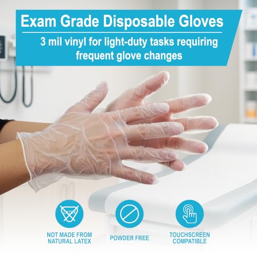 AMMEX Disposable Vinyl Gloves 4 Mil Clear Medium 1000pcs Exam & Food Safe