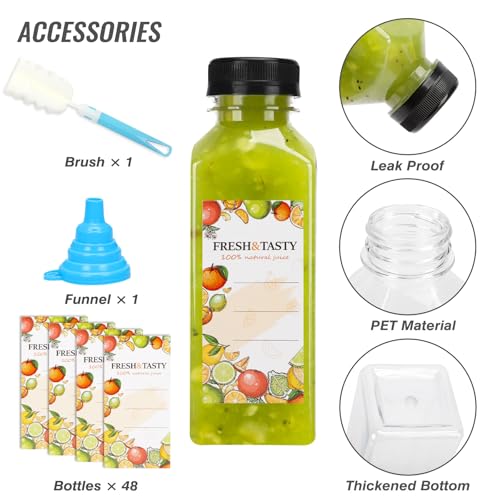 12 oz Plastic Juice Bottles Set with Caps, Labels & Brush - 48 Pack (Variation: 12oz-48bottles)