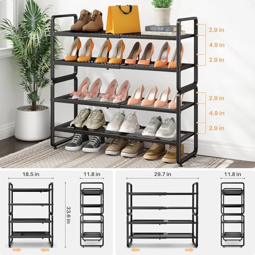 Black Expandable 4-Tier Metal Shoe Rack for Closet, Entryway & Garage - SNTD