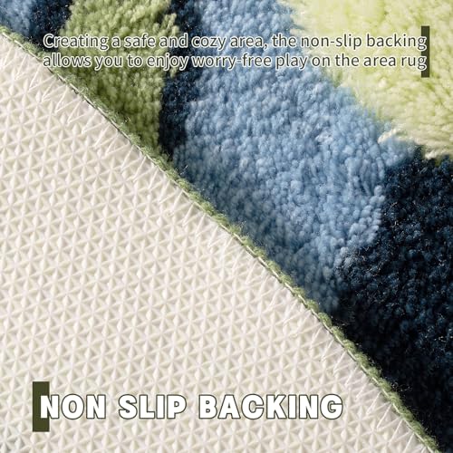 4ft Moss Round Area Rug - Green Grass Boho Circle Rug for Bedroom & Living Room - Pond Variation