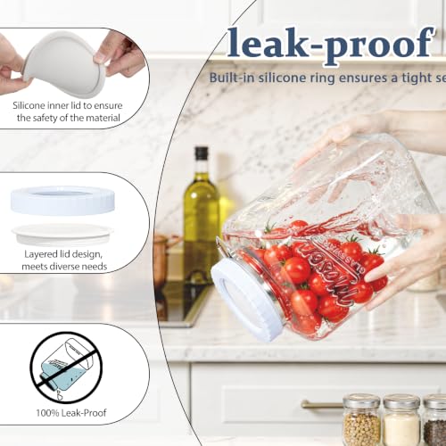 2 Gallon Airtight Glass Storage Jar Set with Dual Seal Lids - Square, Food-Grade, Bulk Pantry Organizer