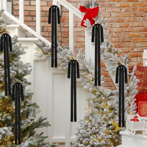 6 PCS Black Large Velvet Bows for Christmas Tree 23.6 x 15.8 Inch