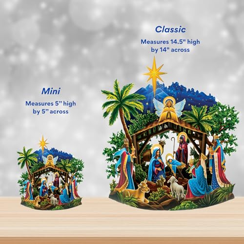 Freshcut Paper Mini Starlit Nativity Pop Up Card - 6 Inch Holiday Scene, Reusable Christmas Greeting Card & Envelope