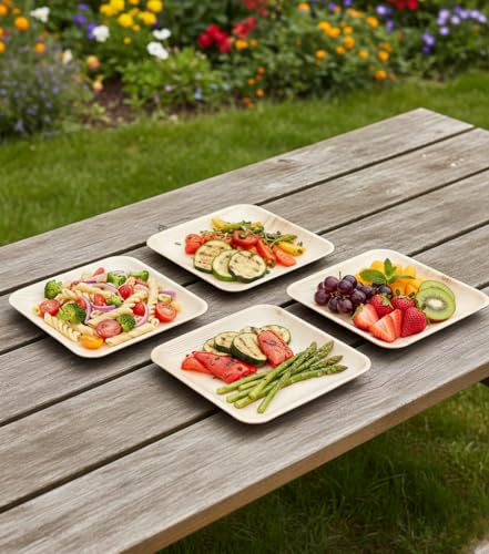 Charity Leaf 50-Pack 10-Inch Square Compostable Bamboo Dinner Plates - Heavy Duty, Eco-Friendly, Disposable for Parties & Events