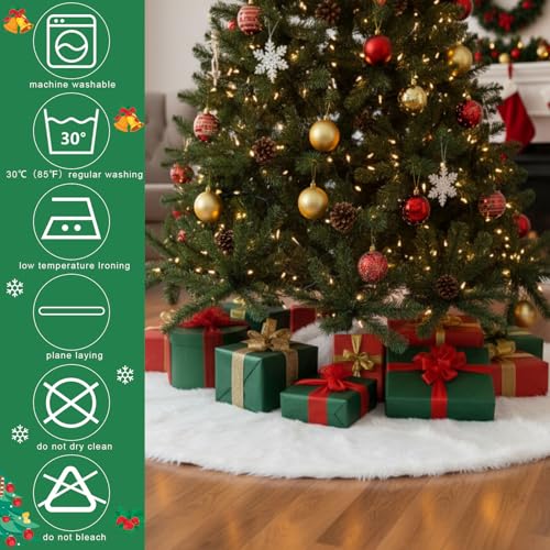 Jenaai 100'' White Faux Fur Christmas Tree Skirt - Classic Holiday Decor