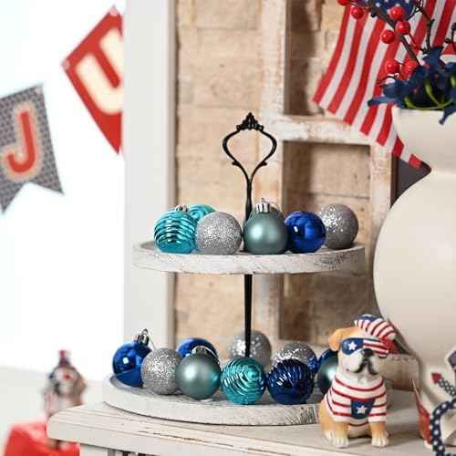 Valery Madelyn 1.57 Inches Small Christmas Tree Decorations Ornament Set for Fall Halloween, 24ct Navy Blue and Silver Shatterproof Hanging Ball Ornaments Holiday Party Decor