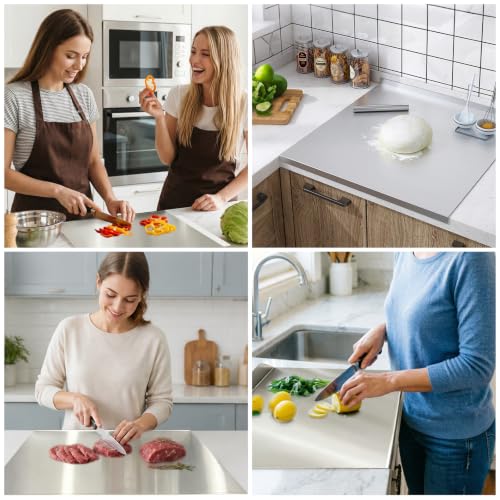 Cycayit 31.5 x 22.8-Inch Stainless Steel Cutting Board with Lip and Nonslip Mat
