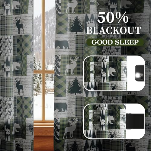 Dark Green Christmas Curtains for Living Room & Bedroom, 52W x 84L, 2 Panels