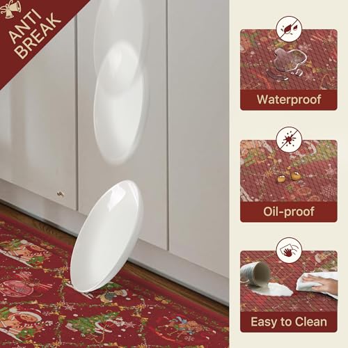 GENIMO Christmas Kitchen Rugs Set 2PCS Waterproof Anti-Fatigue Floor Mats, Red, 17.3x59 & 17.3x30 Inches