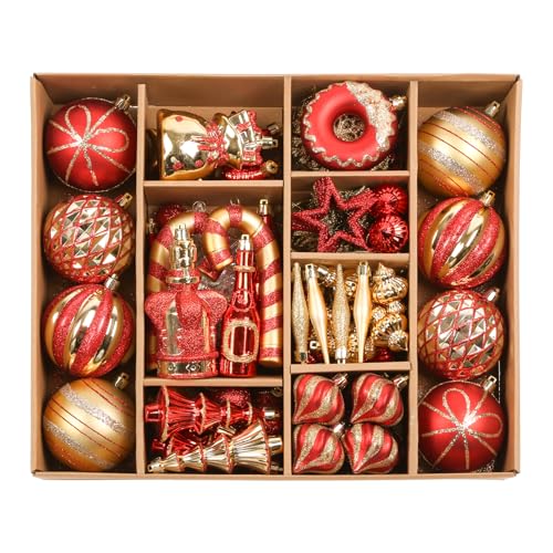 70pcs Christmas Ornament Set - Shatterproof Baubles, Tree Toppers & Decorations